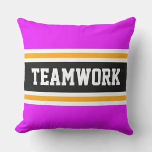 TEAMWORK Bright Pink Black White Orange Stripes Outdoor Pillow