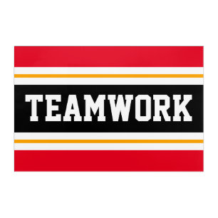 TEAMWORK Bright Red Black White Orange Stripes Acrylic Print