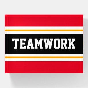 TEAMWORK Bright Red Black White Orange Stripes Paperweight