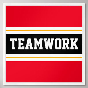 TEAMWORK Bright Red Black White Racing Stripes Framed Art