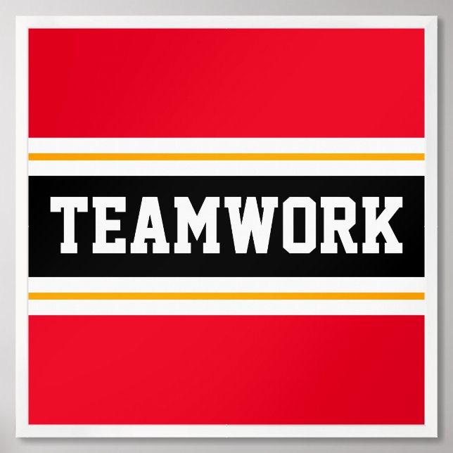 TEAMWORK Bright Red Black White Racing Stripes Framed Art (Framed Front)