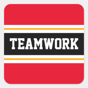 TEAMWORK Bright Red Black White Racing Stripes Square Sticker