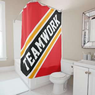 TEAMWORK Bright Red Orange Black Racing Stripes Shower Curtain