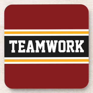 TEAMWORK Deep Red Black Orange Racing Stripes Beverage Coaster