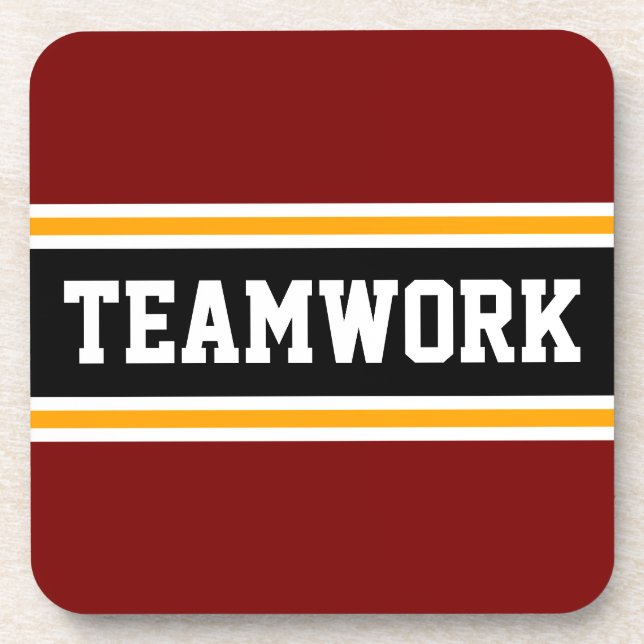 TEAMWORK Deep Red Black Orange Racing Stripes Beverage Coaster (Front)