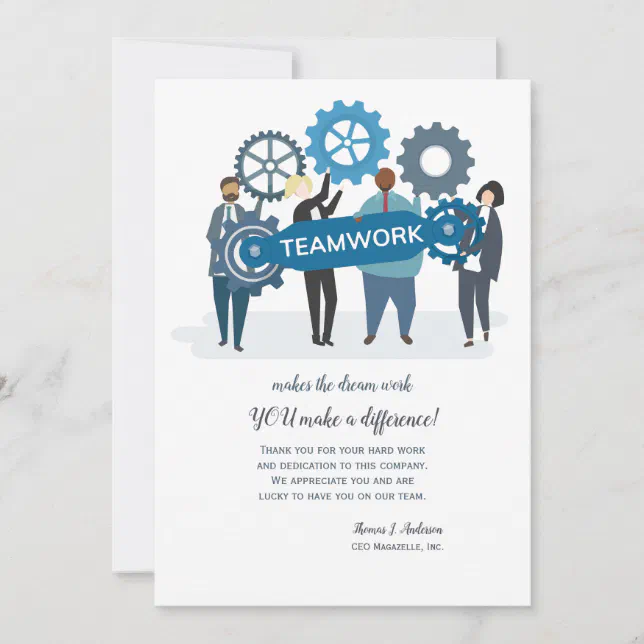 Teamwork Employee Appreciation Card | Zazzle