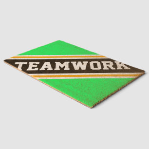TEAMWORK Fun Athletic Green Black Racing Stripes Fiber Doormat