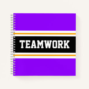 TEAMWORK Fun Bright Purple Black Racing Stripes Notebook