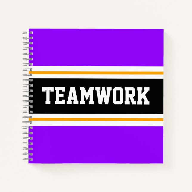 TEAMWORK Fun Bright Purple Black Racing Stripes Notebook (Front)