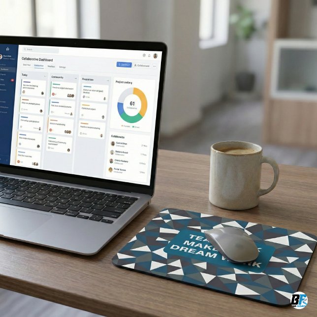 Teamwork Makes The Dream Work | Modern Blue Geomet Mouse Pad (Creator Uploaded)