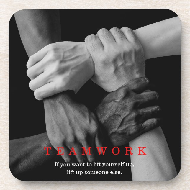 Teamwork Motivational Inspirational Quote Hands Beverage Coaster (Front)