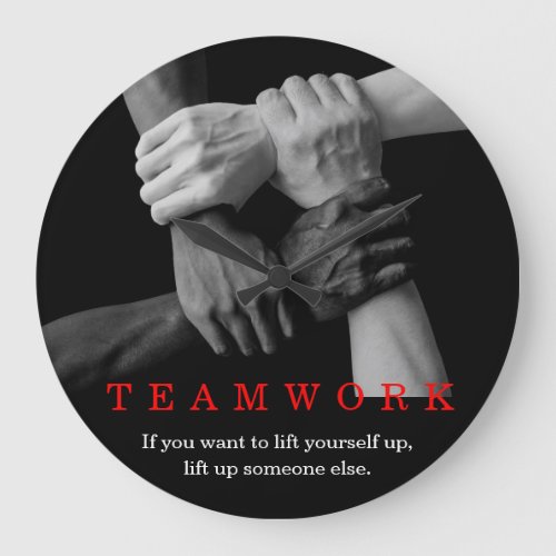 Teamwork Motivational Inspirational Quote Hands Large Clock