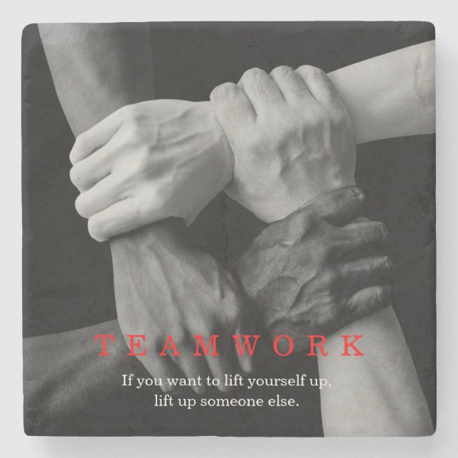 Teamwork Motivational Inspirational Quote Hands Stone Coaster (Front)
