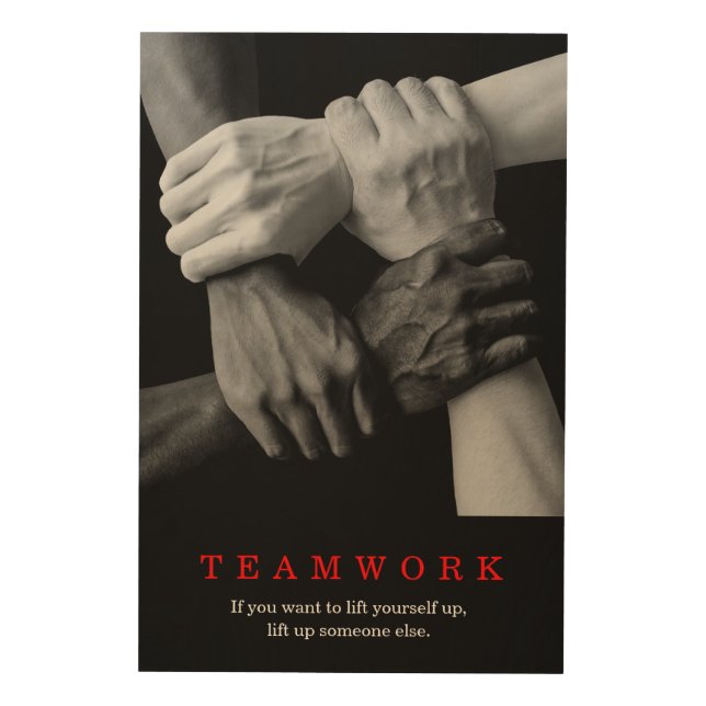 Teamwork Motivational Inspirational Quote Hands Wood Wall Art (Front)