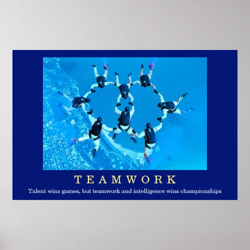 Teamwork Motivational Quote Skydiving Poster