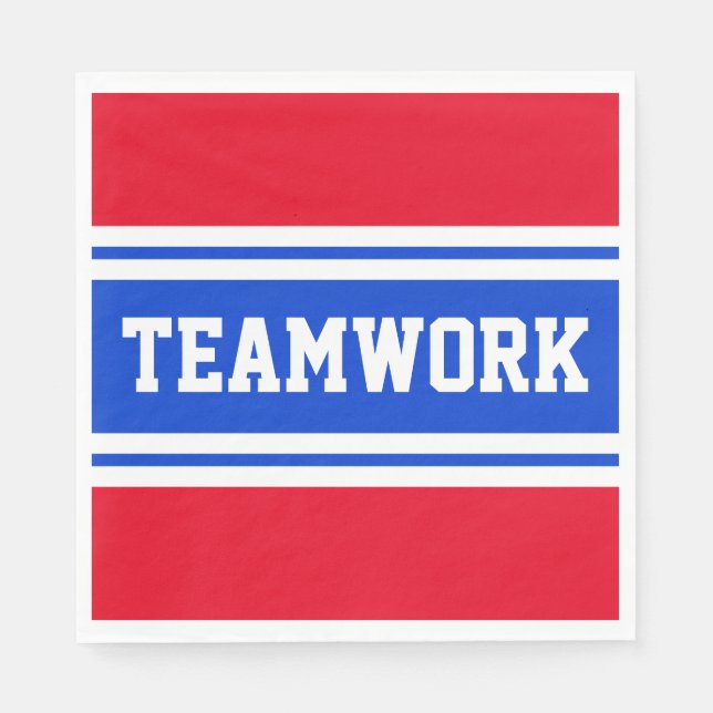TEAMWORK Patriotic Bright Red White Blue Stripes Napkins (Front)