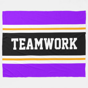 TEAMWORK Purple Black White Orange Stripes Fleece Blanket