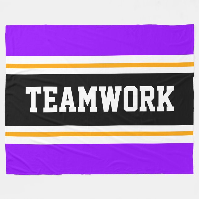 TEAMWORK Purple Black White Orange Stripes Fleece Blanket (Front (Horizontal))