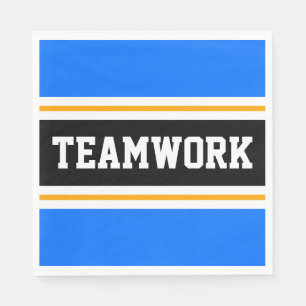 TEAMWORK Sporty Bright Blue Black Orange Stripes Napkins