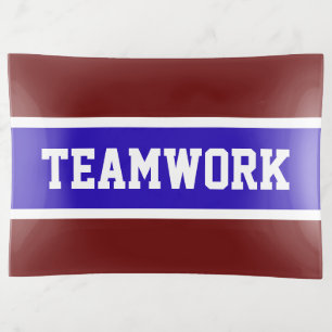 TEAMWORK Sporty Deep Red White Royal Blue Stripes Trinket Tray