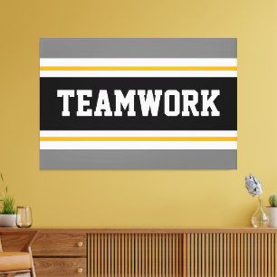 TEAMWORK Sporty Gray Black Orange Racing Stripes Canvas Print