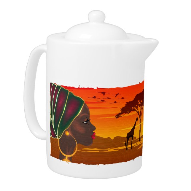 Teapot African Savannah landscape sunset decor  (Left)