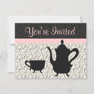 Teapot and Cup on Fancy Background Invitation