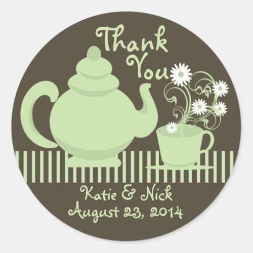 Teapot and Daisies Green Espresso Classic Round Sticker