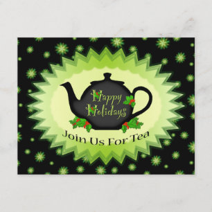 Teapot and Holly Chrisrmas Tea Party Invitations