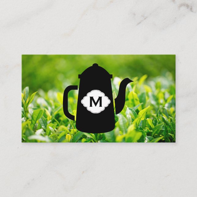 Teapot and Tea Leaves Background Business Card (Front)