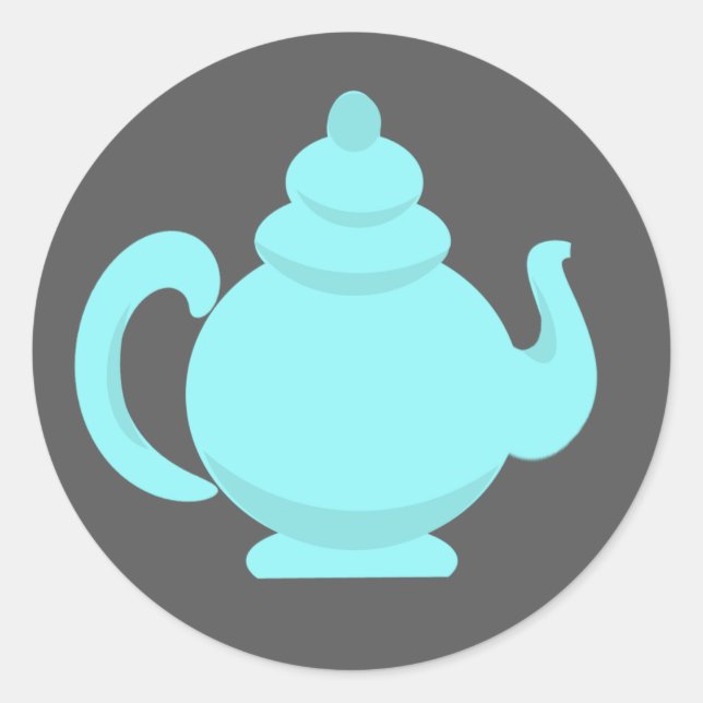 Teapot Aqua and Gray Classic Round Sticker (Front)