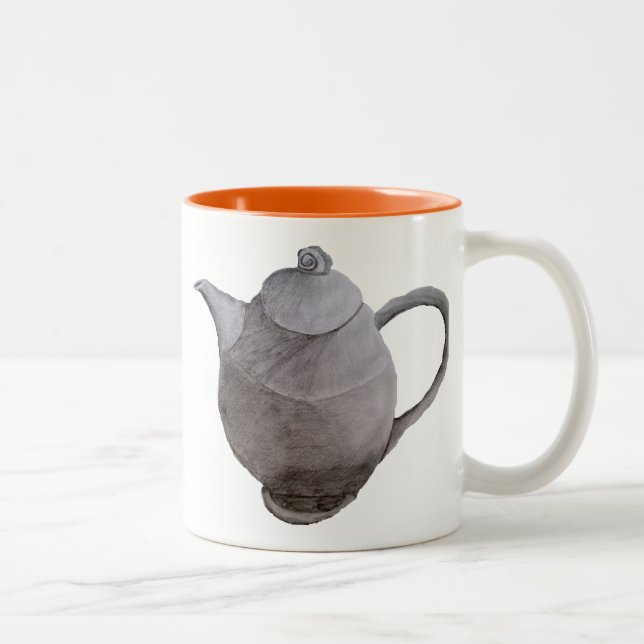Teapot art illustration kitchen art Two-Tone coffee mug (Right)