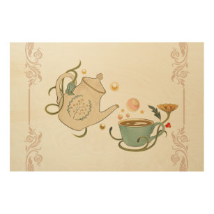 Teapot Artwork, Faecore Inspired Illustration Wood Wall Art