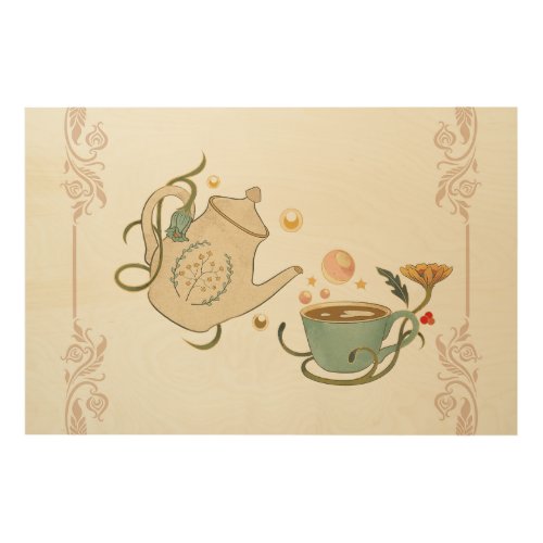 Teapot Artwork Faecore Inspired Illustration Wood Wall Art