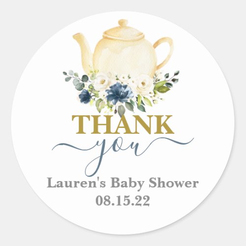 Teapot Baby Shower Boy Classic Round Sticker
