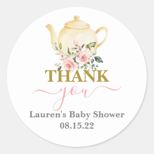 Teapot Baby Shower Girl Classic Round Sticker