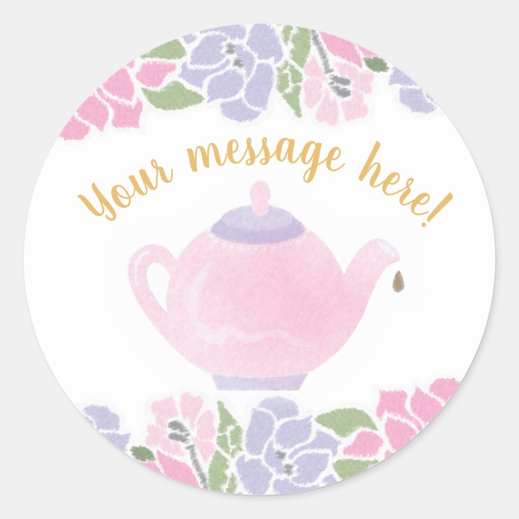 Teapot Baby Shower Watercolor Classic Round Sticker