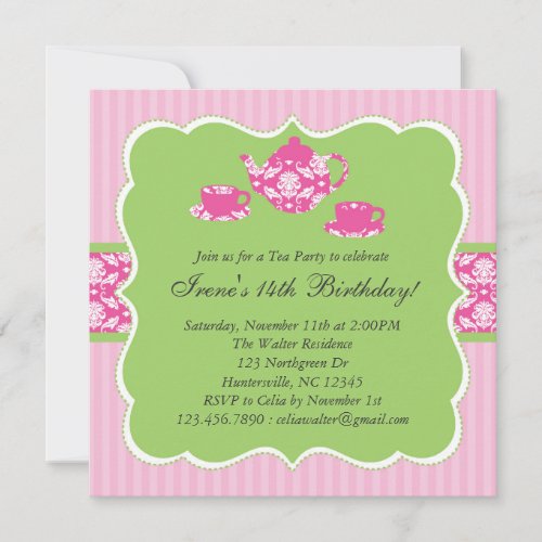 Tea Pot Birthday Party Invitation