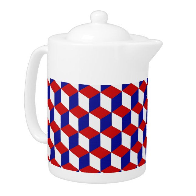 Teapot - Block Illusion in Red, White, and Blue (Left)