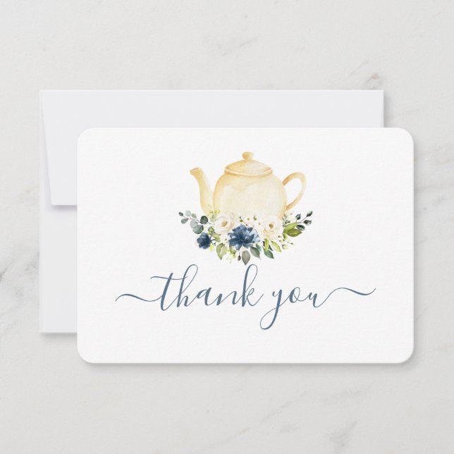 Teapot blue Floral thank you card (Front)