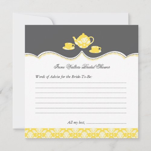 Teapot Bridal Shower Advise Card