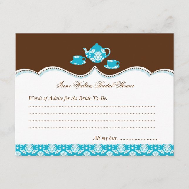 Teapot Bridal Shower Advise Card (Front)