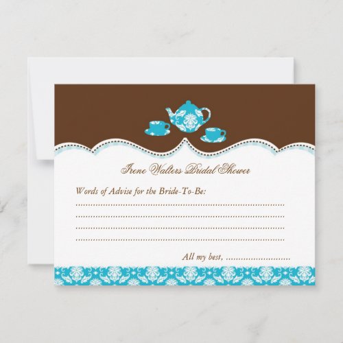 Tea Pot Bridal Shower Advise Card Personalized Invites