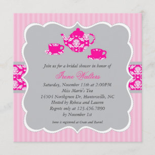 Teapot Bridal Shower (Pink/Grey) Invitation