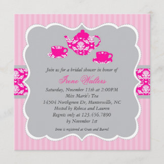 Teapot Bridal Shower (Pink/Grey) Invitation