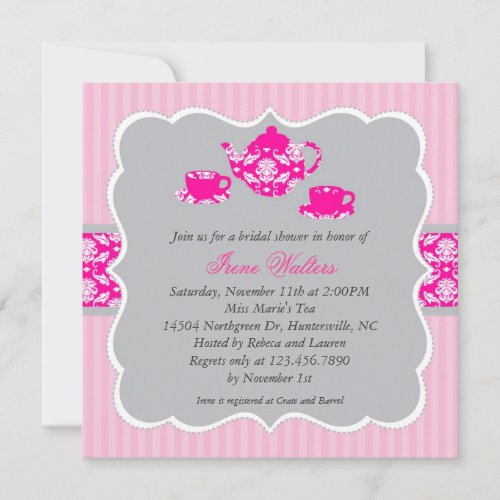 Tea Pot Bridal Shower (Pink/Grey) Invitation