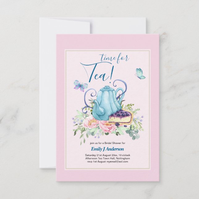 Teapot Bridal Shower Teatime Afternoon Tea Invites (Front)