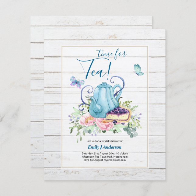 Teapot Bridal Shower Teatime Afternoon Tea Invites (Front/Back)