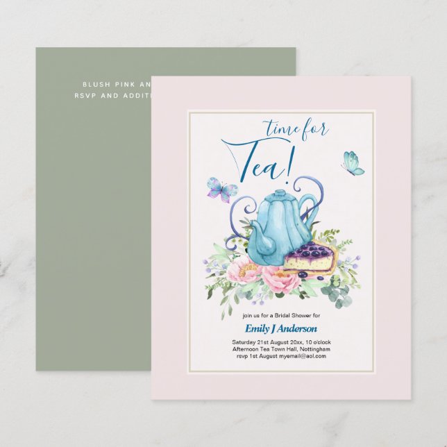 Teapot Bridal Shower Teatime Afternoon Tea Invites (Front/Back)