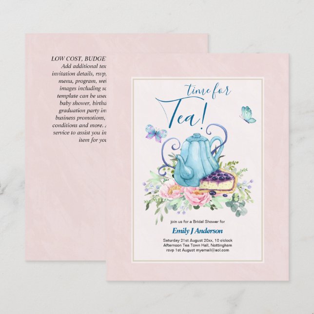 Teapot Bridal Shower Teatime Afternoon Tea Invites (Front/Back)